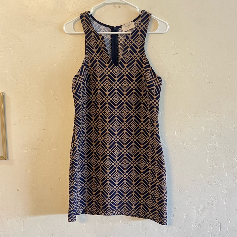 Everly Tan & Navy Blue Printed Bodycon Dress Medium